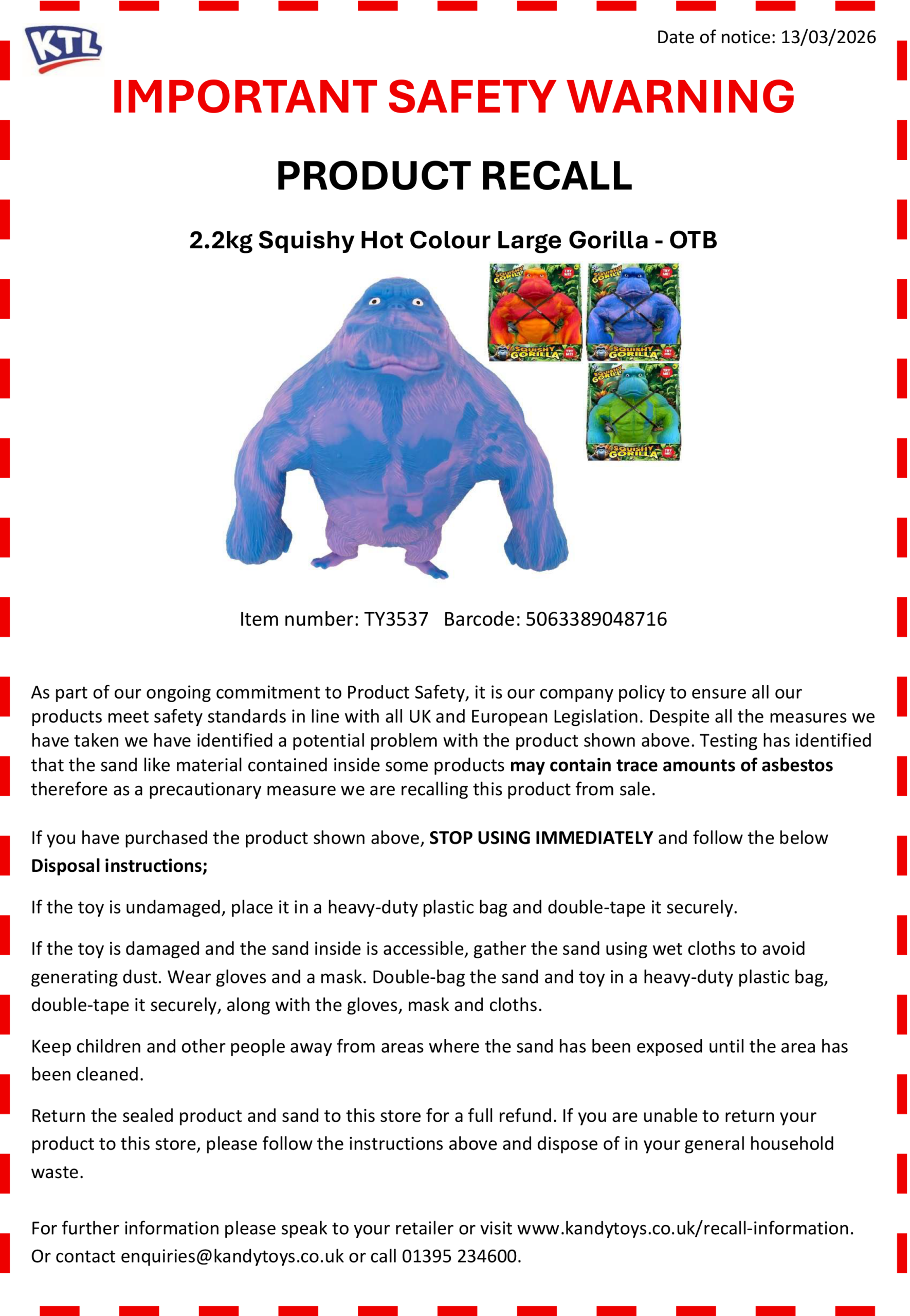 Squishy Hot Colour Large Gorilla